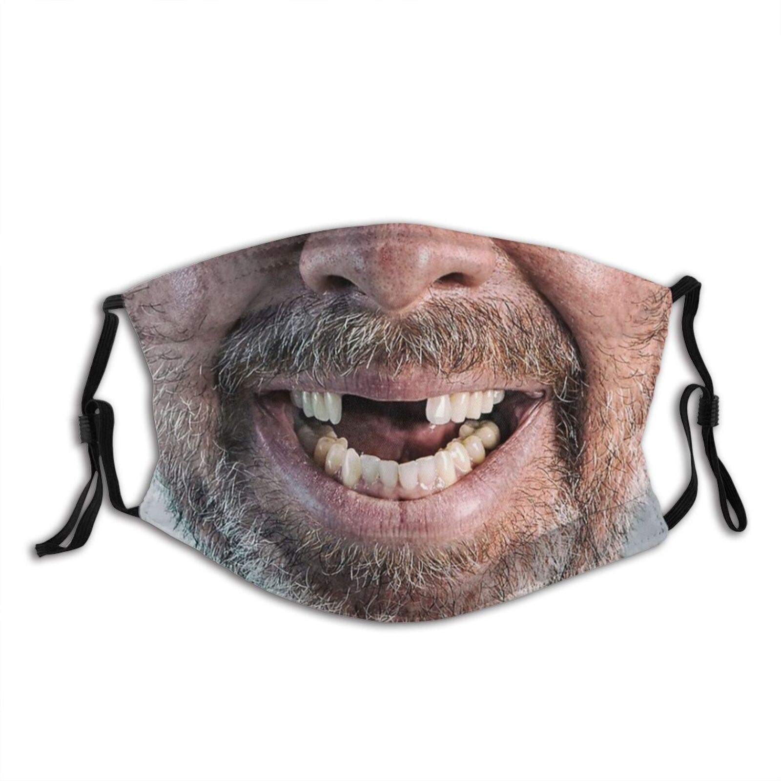 prientomerFunny Face Missing Teeth Redneck Hillbilly Smile Face Mask, Breathable|Washable-with 2 Filter for Adult|Teens-Anti Dust Mouth Balaclava Cover