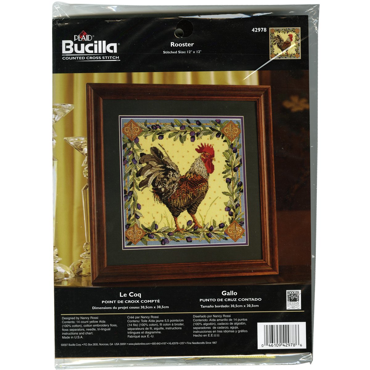 Bucilla 12 1/2 x 12 1/2-inch Rooster 14 Count Counted Cross Stitch Kit