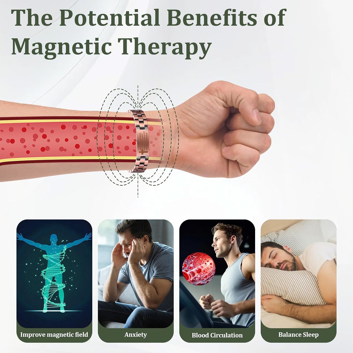 Copper Magnetic Cross Bracelet for Men - Ultra Strength Magnetic Mens Cross - With Size Adjustment Tool