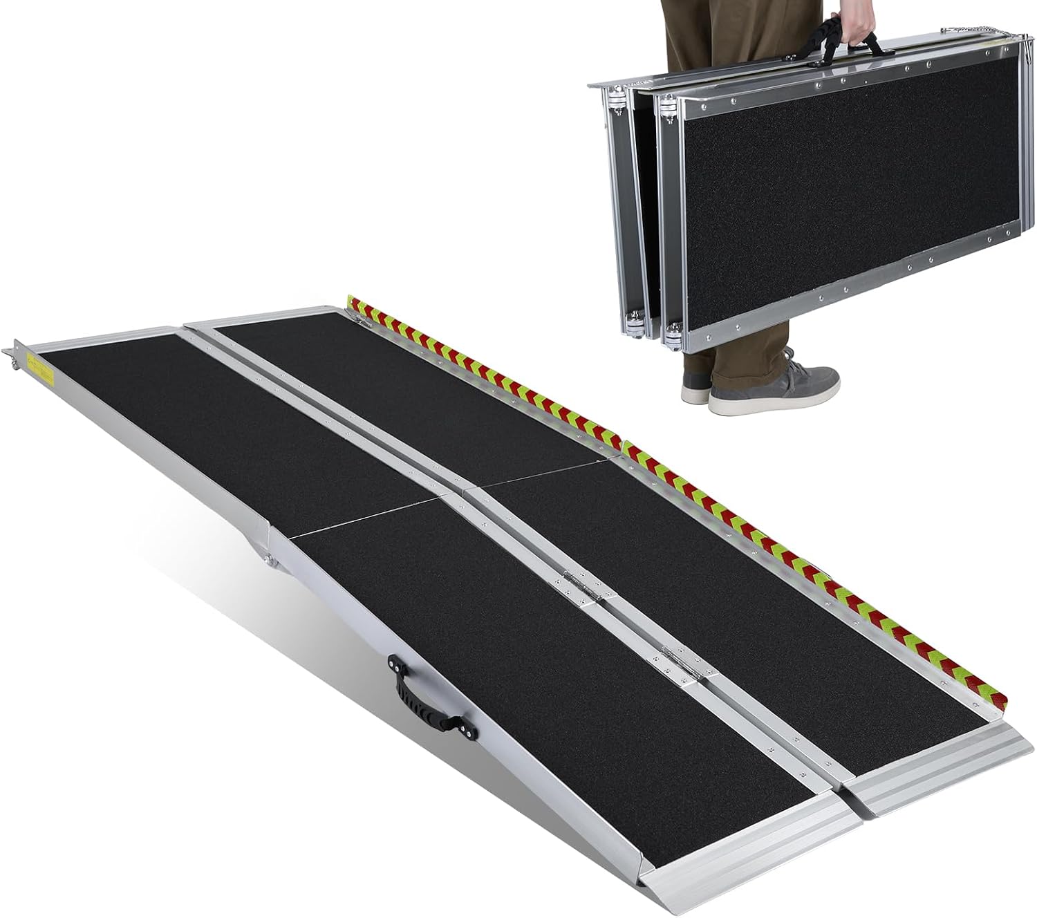 Portable Wheelchair Ramp, Aluminum Alloy Folding Handicap Ramp, Non-Slip Seamless Hinge Ramps for Wheelchairs for Home, Barrier Free Mobility Aid for Steps (6FT (Usable Height 6-18 inch))