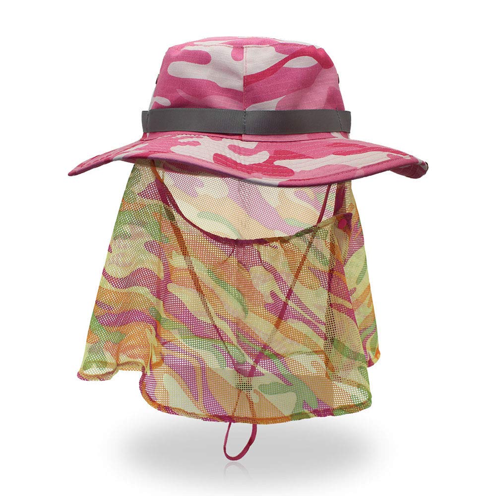 suneagle Sunscreen Mosquito Cap, Can Be Stored In The Collar Camouflage Cap, 360 Degree All Surrounded Mesh Hat, Big Camouflage Cap, Breathable Military Fan Cap, Fishing Jungle Cap,Pink