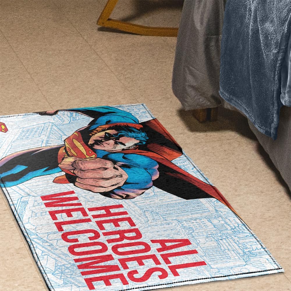 GRAPHICS & MORE Anti-Slip Indoor Doormat, 20” x 31.5” Superman All Heroes Welcome, Floor Mat for Inside Entry Way/Back Door Garage Mudroom Home and Office, Low Profile