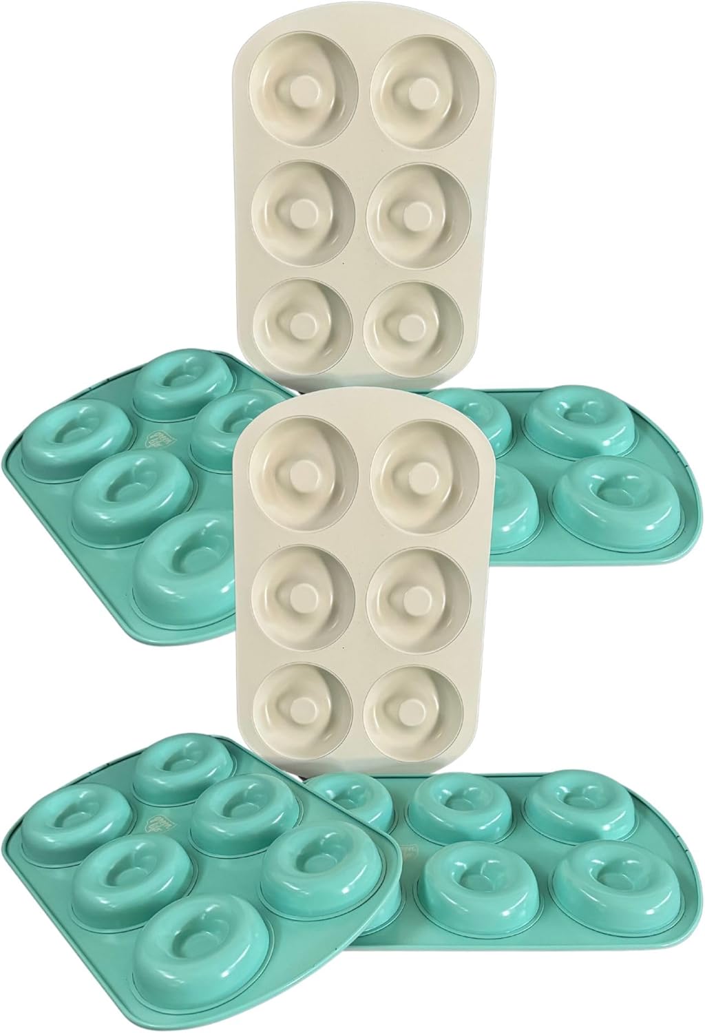 Donut/Bagel Baking Pan, 6-Cavity Non-Stick Molds, Turquoise and White (3)