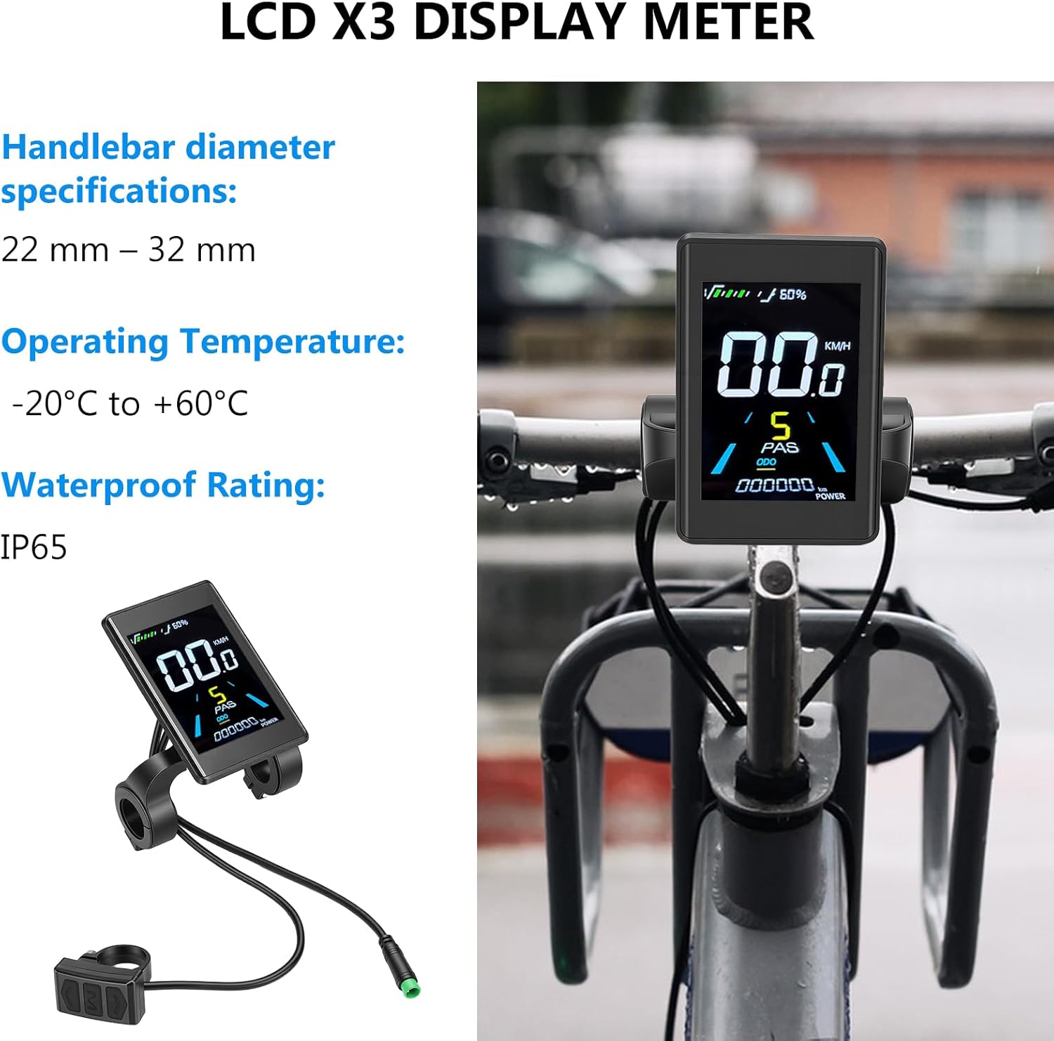 Electric Bike LCD Display, Smart Electric Bike Display Meter, Waterproofing 5 Core Connector Speedometer, Electronic Control Panel for Cycling