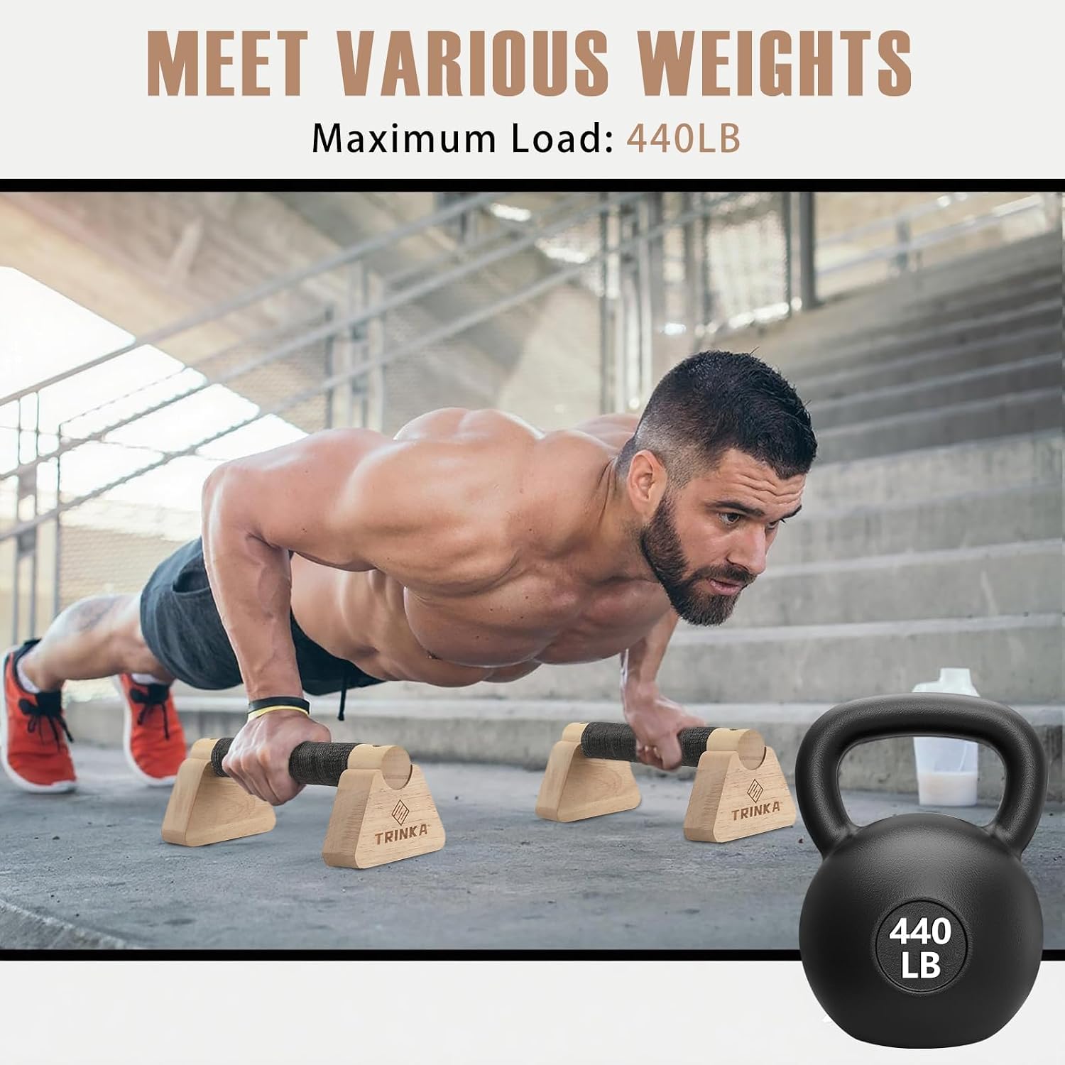 Wooden Parallettes Push Up Bars, 2 PCS Wood Pushup Bars with Non-Slip Base | Calisthenics Push Up Bar with Sweat-Resistant Grip, Workout Equipment for Men and Women Strength Training Floor Home Fitness