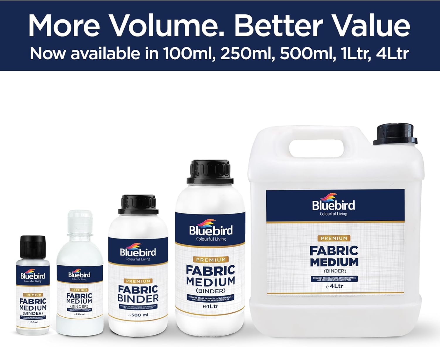 BLUEBIRD Fabric Medium - Textile Medium for Fabric Painting, Prevents Flaking, Ideal for Clothes, Accessories, and More (135.2 Fl Oz)