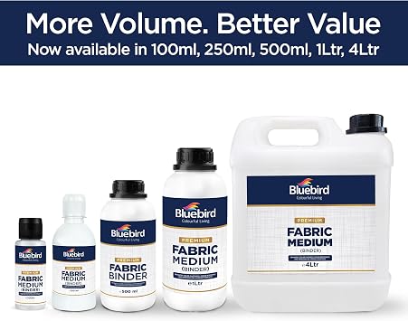BLUEBIRD Fabric Medium - Textile Medium for Fabric Painting, Prevents Flaking, Ideal for Clothes, Accessories, and More (135.2 Fl Oz / 4 Liter)