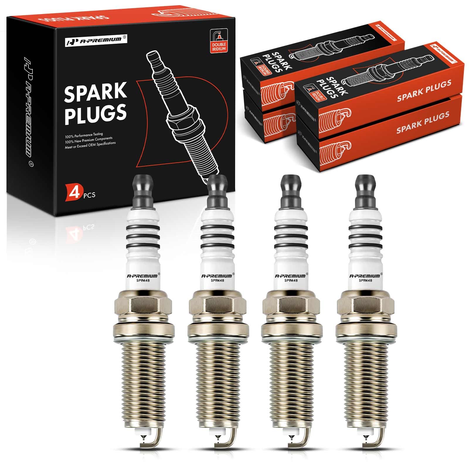 A-Premium Double Iridium Spark Plugs Set of 4 Compatible with Mitsubishi Lancer 2011-2015, L4 2.0L, Turbocharged