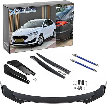 x xotic tech Front Bumper Lip Spoiler + Side Skirt Splitter + Rear Bumper Lip Wrap Splitter Canard Car Body Kits + Blue Adjustable 8"-11" Support Rods Compatible with Ford Fusion Fiesta Focus