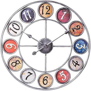 Wall Clocks 60 * 60 * 4CM Retro Style Metal Round Huge Wall Clock, Silent Non-Ticking Vintage Art Wall Clock Decor Color Type 1
