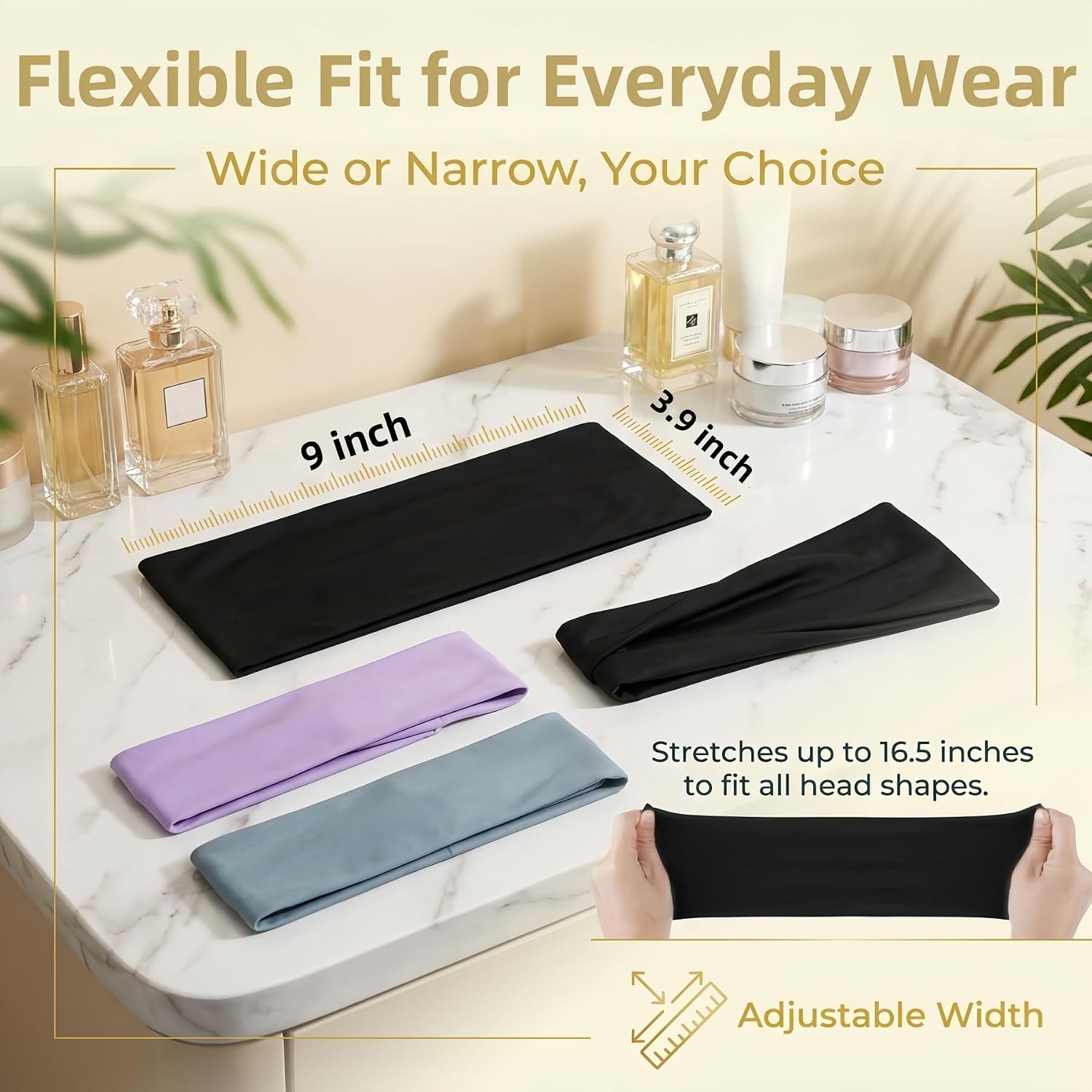Headbands for Women 3PCS – Soft Elastic Non Slip Wide Hair Bands, Breathable Sweat-Wicking, Stylish for Workout, Makeup, Yoga, Running & Daily Wear (Colorful Three-Pack)