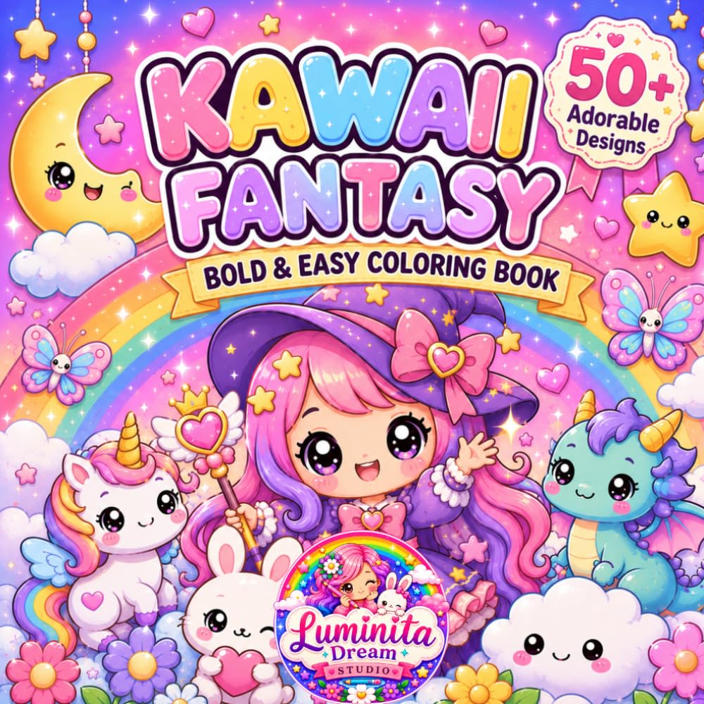 Kawaii Fantasy Coloring Book: 50+ Bold and Easy Fantasy Designs for Relaxation and Creative Fun | Cute Magical Girls, Dreamy Worlds, Flowers, Fantasy ... Coloring Collection by Luminita Dream Studio)