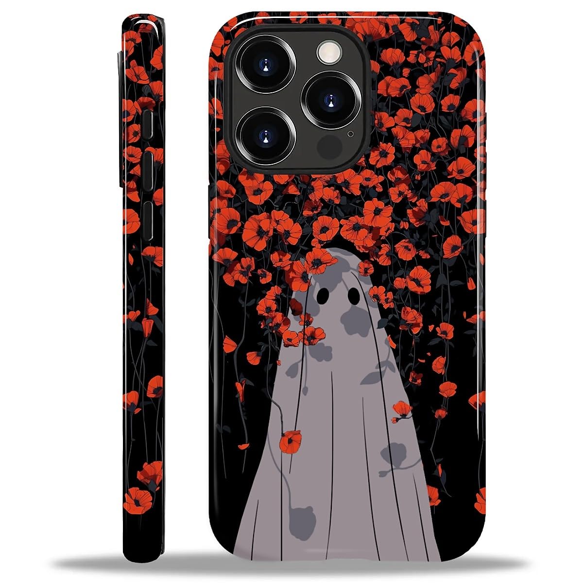 for iPhone 15 Pro Case for Women Girl Men Boy, Compatible with MagSafe, Shockproof Soft Silicone & Hard PC Shell Protective Case for iPhone 15 Pro - Spooky Lonely Flower Ghost Spooky Lonely Flower Ghost IPhone 15 Pro
