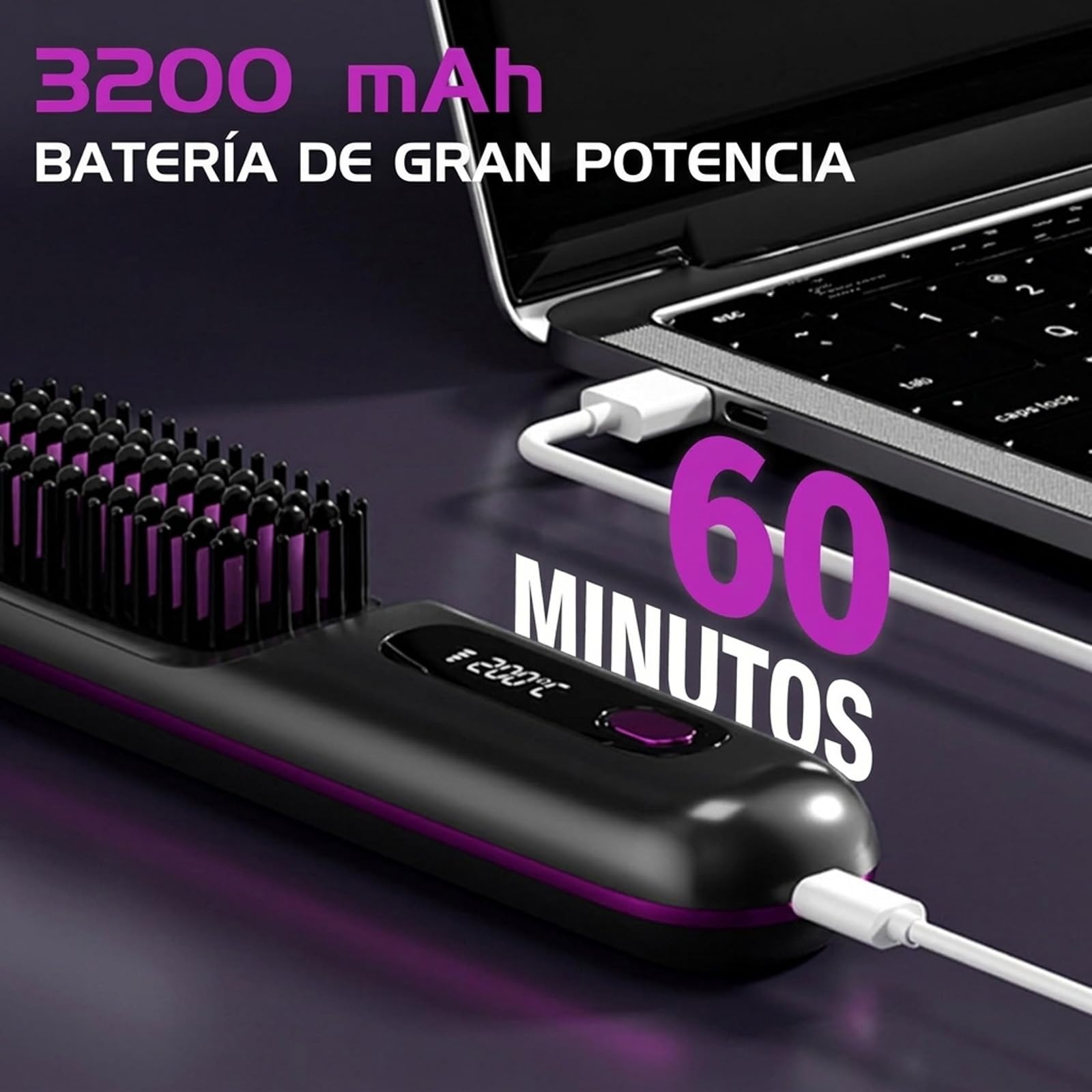 Cepillo Inalámbrico Pelo Suavelia para Cabello Corto, Cepillo Alisador con Calor Cerámico 3PX, Volumen Duradero, Sin Tirones ni Quemaduras, Recargable, Ideal para Pixie, Bob y Flequillo (Blanco) — view 9