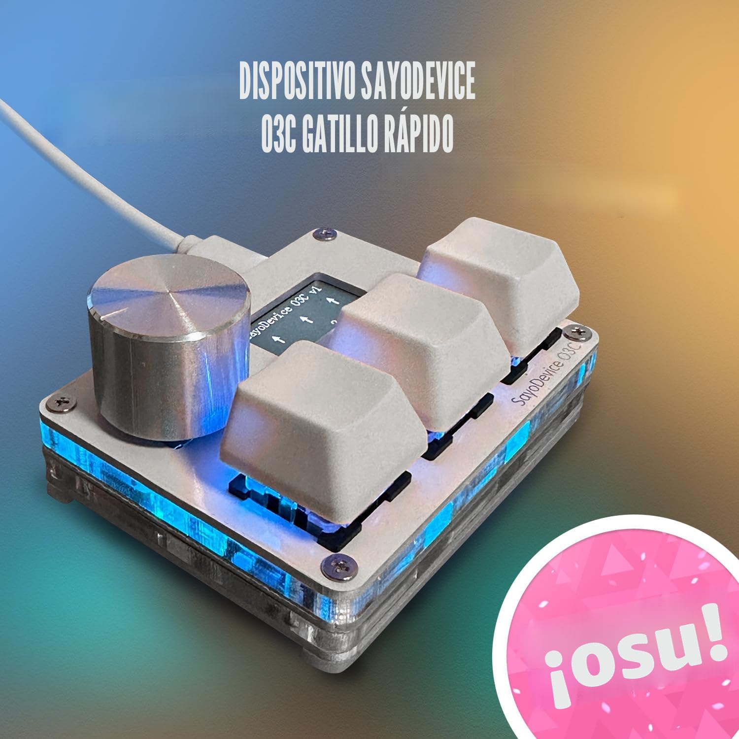 BTXETUEL SayoDevice OSU O3C Interruptores Lineales Magnéticos de Activación Rápida con Perilla y Pantalla, Copiar Pegar, Atajo, Mini Teclado Macro Hotswap