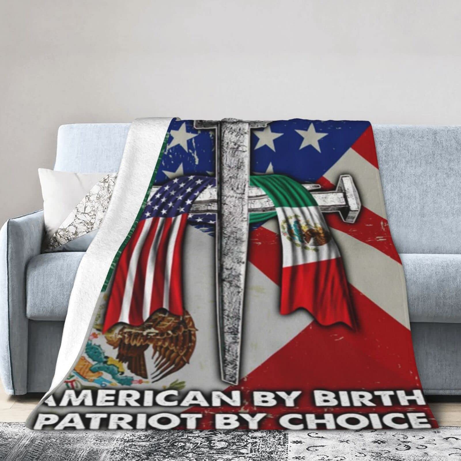 Lsjuee Christmas Flannel Fleece Blanket 50"X40" Mexican American Mexican by Blood American by Birth Patriot by Choice Bed Throw Blanket Quality Ultra-Soft Travel Winter Blankets for Boys Keep Warm