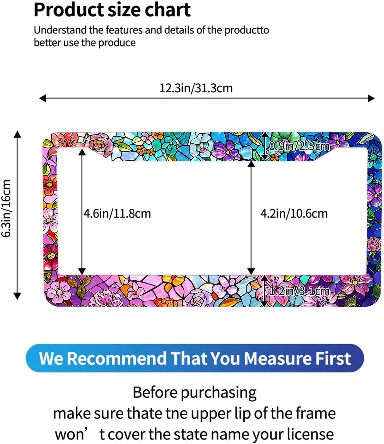 2Pcs Flowers License Plate Frame Colorful Floral Car Accessories License Plate Holder for Front Rear Car Tag Cover 2 Holes Screws image 3