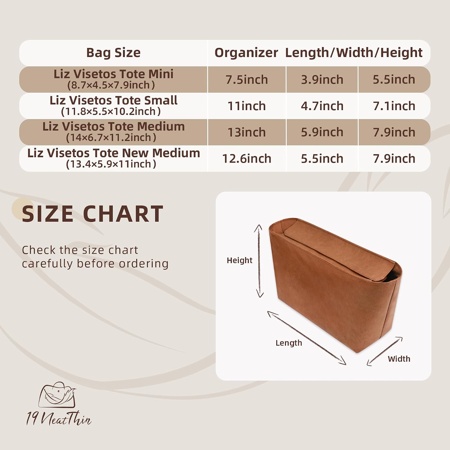 Lightweight Bag Insert for Liz Visetos Mini, With Flap, Gold image 2