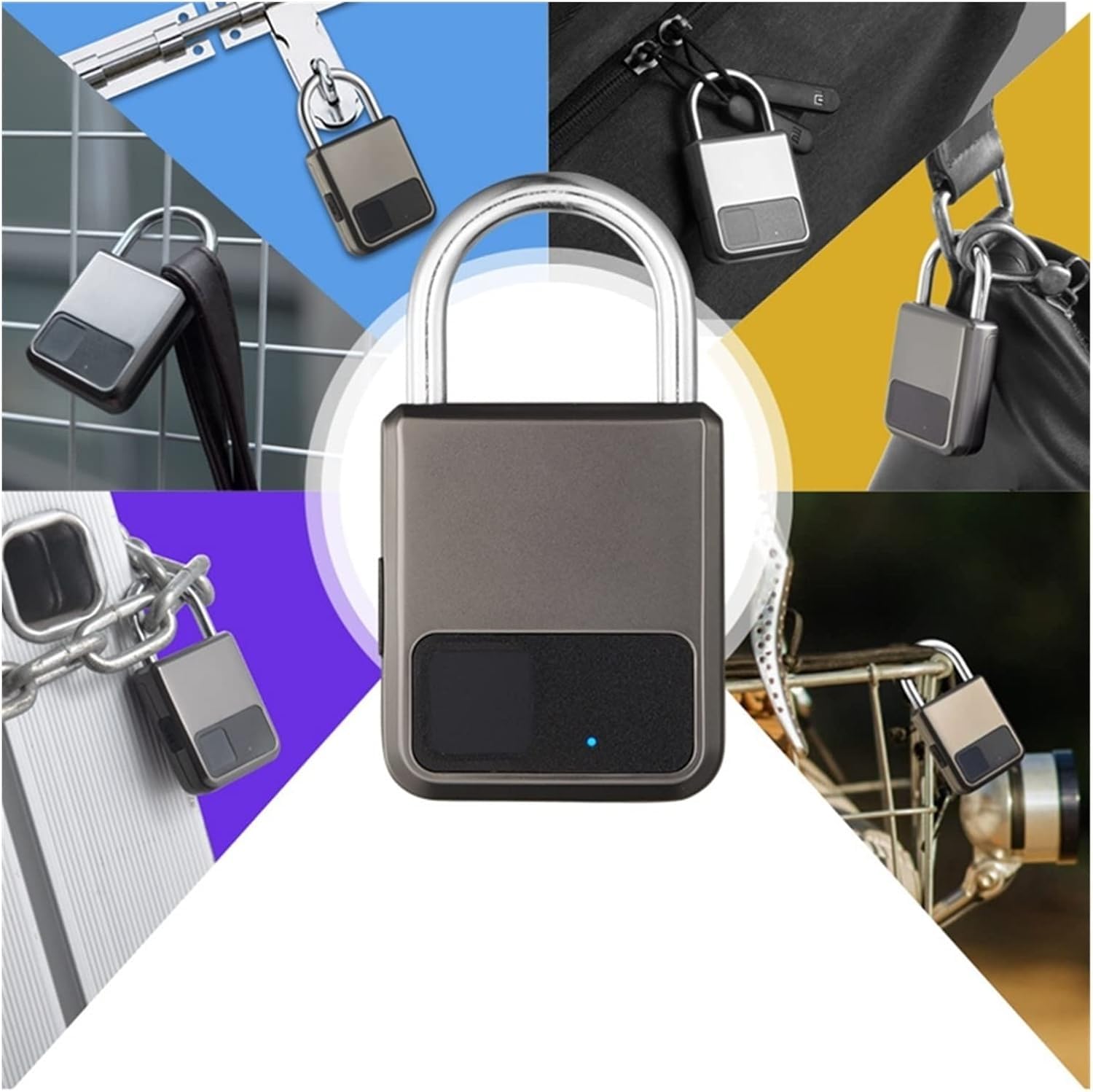 Candado inteligente con huella dactilar, Candado de huella digital sin llave carga USB bicicleta gimnasio equipaje puerta principal Multicolor(Gray)