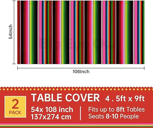 Miniatura 2 de Mantel de plástico para fiesta mexicana, 2 piezas, desechable, decoración de fiesta de cumpleaños, mantel de plástico para mesa con temática de
