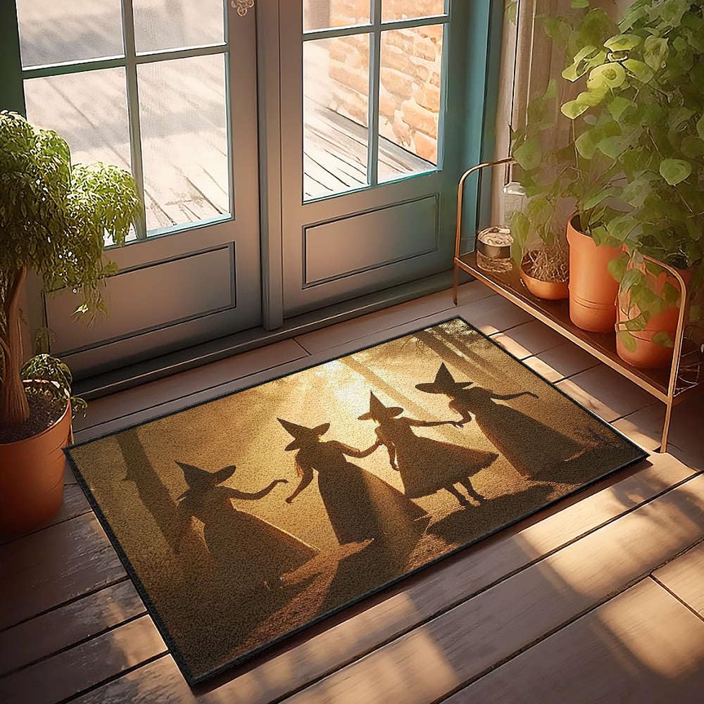 Paillasson d'extérieur quatre sorcières forêt coucher du soleil 65x90