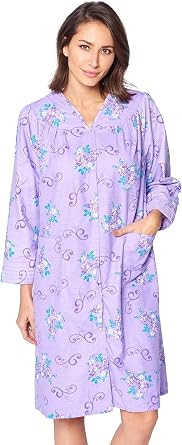 Casual Nights Womens Floral Snap Front Flannel Duster Long Sleeve Lounger Dress