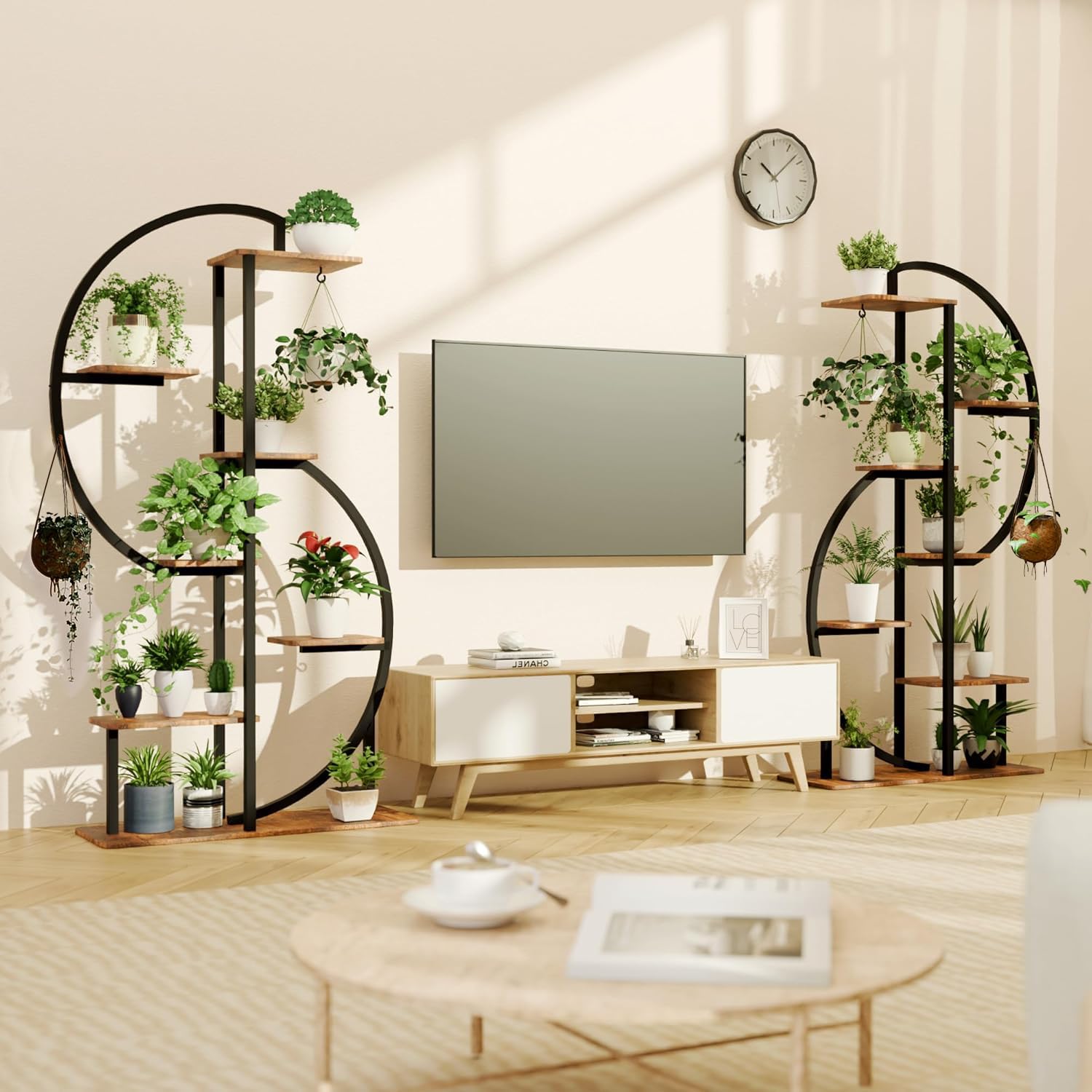 APAKA Pflanzenregal für den Innenbereich mit Wachstumslicht, 7 Ebenen Blumenregal 155 CM Metall Holz Pflanzenständer, Eckpflanzenständer für Zimmerpflanzen, Innen & Außen Blumentreppe
