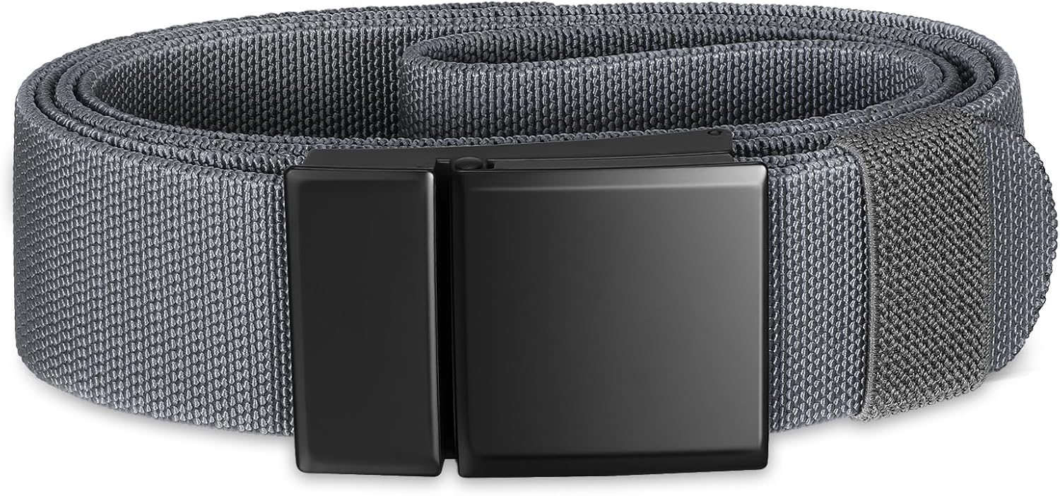 SANSTHS Mens Belt 1.5", Casual Web Golf Ratchet Belts for Men, Stretch Nylon Work Belts with Flip Top Buckle, Black Grey