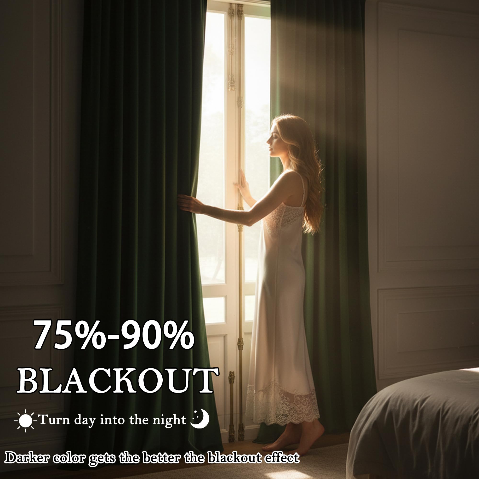 Amazon｜Timeper グリーンブラックアウトベルベットカーテン 96インチ