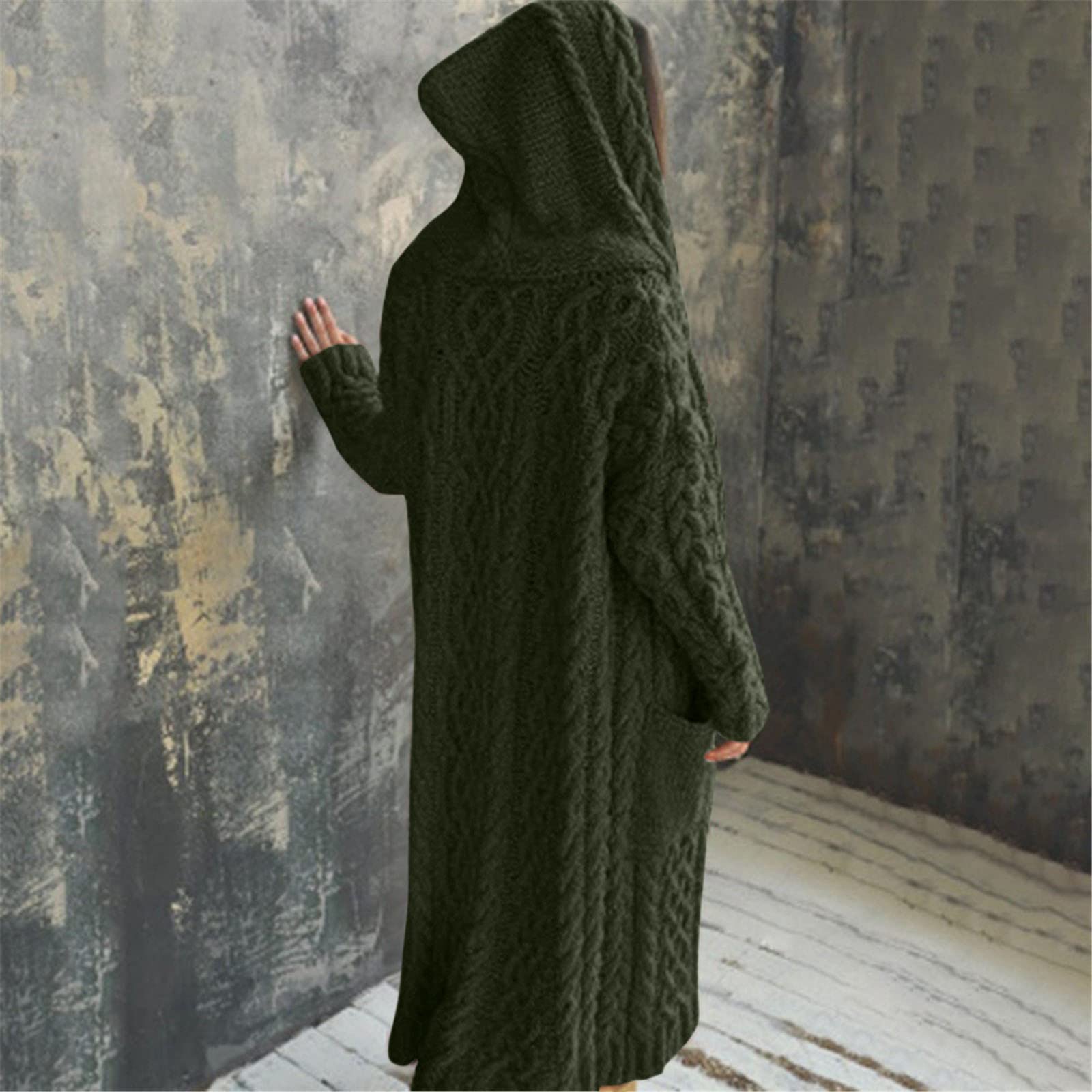 Gilets Femme Cardigan Femme - Casual Manteau Top Hiver Solide Tricoté Lâche À Capuche Manteau Long Cardigan Pull Poche Manteau Hiver Chaud Manteaux