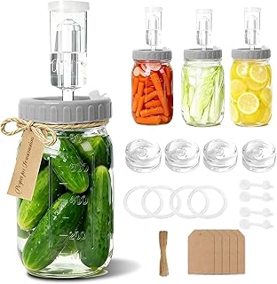 4 Pack Fermentation Jar Kit with Lids & Weights – Complete Fermentation Kit with Airlocks, Glass Fermentation Weights & Wi...