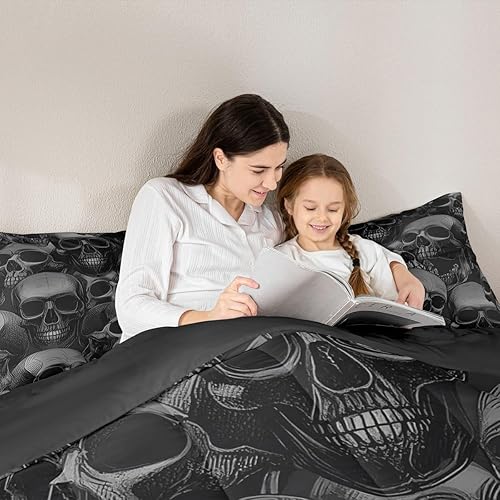 Miniatura 6 de Juego de ropa de cama de calavera de azúcar, juego de edredón de esqueleto gótico para niños, niñas y adolescentes, decoración de habitación