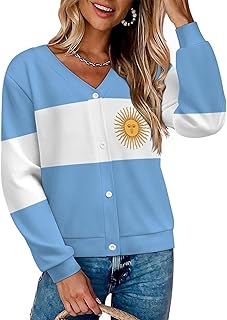 Argentina Flag Cardigan Sweaters Woman Open Front Button Down Cardigans Casual Knitwear Knit Outerwear Winter Clothing