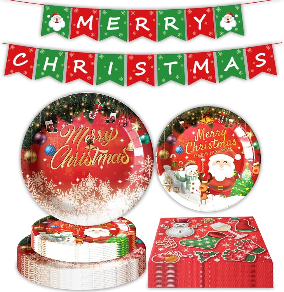 Christmas Party Tableware Set Includes Christmas Paper Plates Napkins