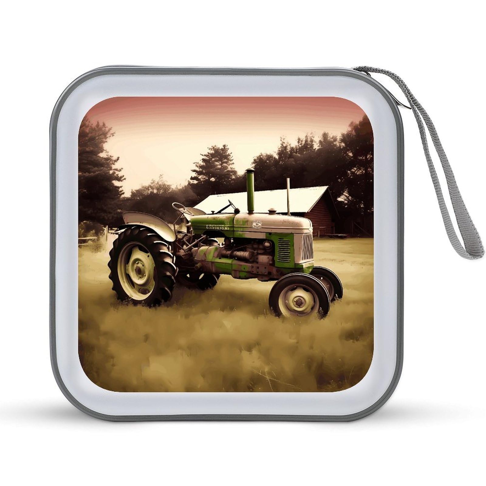 VstaDank Old Tractor Photo Farm 40 Capacity CD Case with Zipper Disc, Portable Hard Plastic CD Storage Organizer, Wallet Organizer, DVD Organizer for the