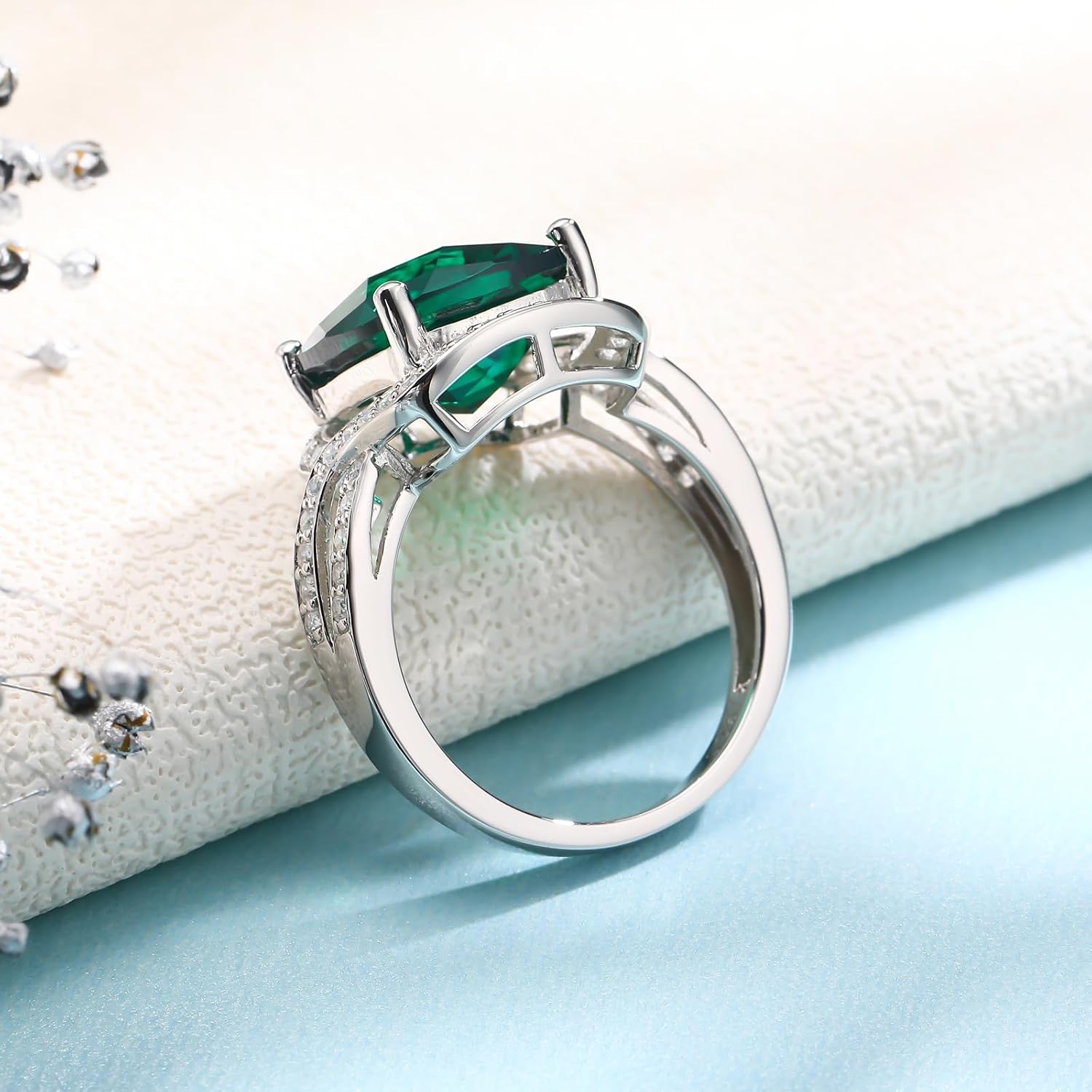 Emerald/Sapphire/Ruby/Tourmaline Rings for Women, 925 Sterling Silver Gemstone Engagement Anniversary Ring Big 6.5-8.5 Carat Birthstone Ring, Size 6 to 10 (Send Gift Box)