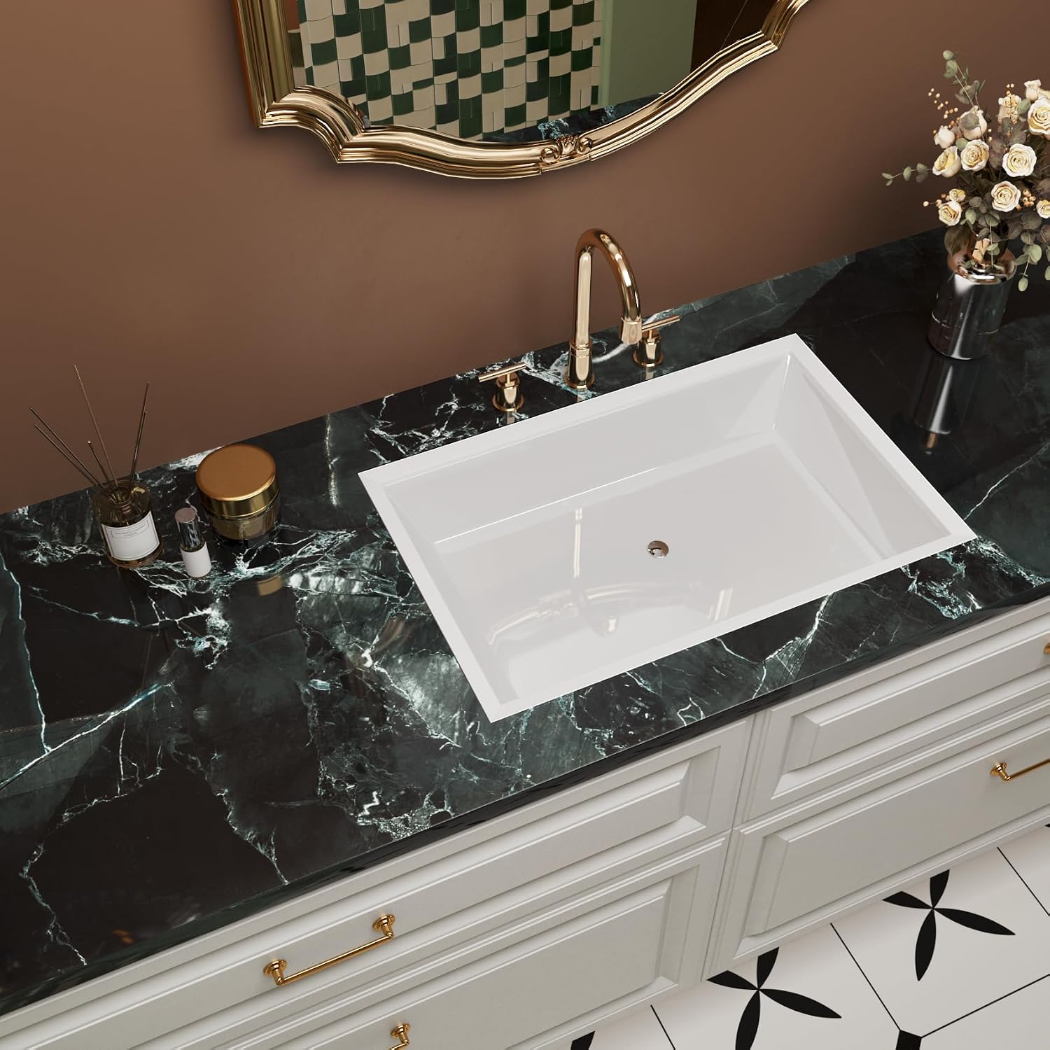 ReWallpaper Black Marble Wallpaper Peel and Stick Countertops Waterproof Contact Paper for Bathroom 17.7inX23ft Countertop Self Adhesive Covering Green Marble Wall Paper for Kitchen Cabinets Counter
