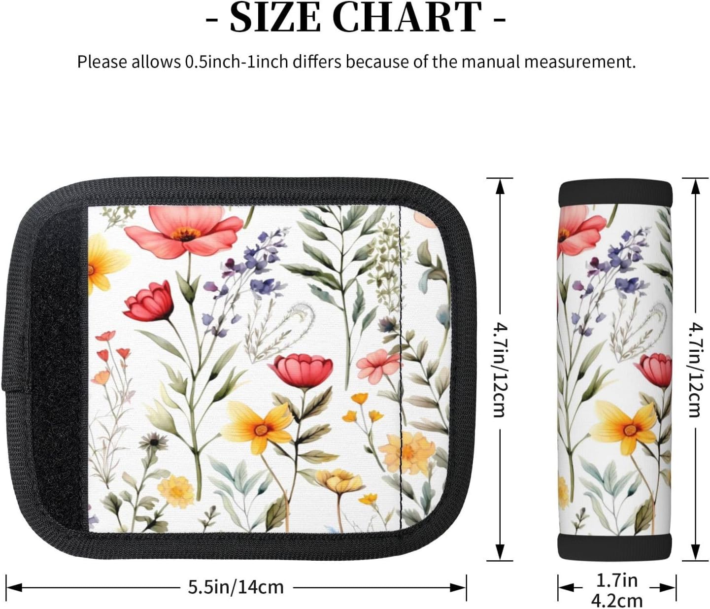 Colorful Wildflower Leaves Luggage Handle Wraps for Suitcase Luggage Identifiers Soft Handle Grips Covers for Travel Accessories, 2 Pack
