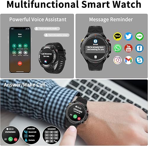 Miniatura 6 de Reloj inteligente militar con GPS, presiónaltitudbrújula, reloj inteligente resistente para hombres con batería extragrande de 650 mAh,