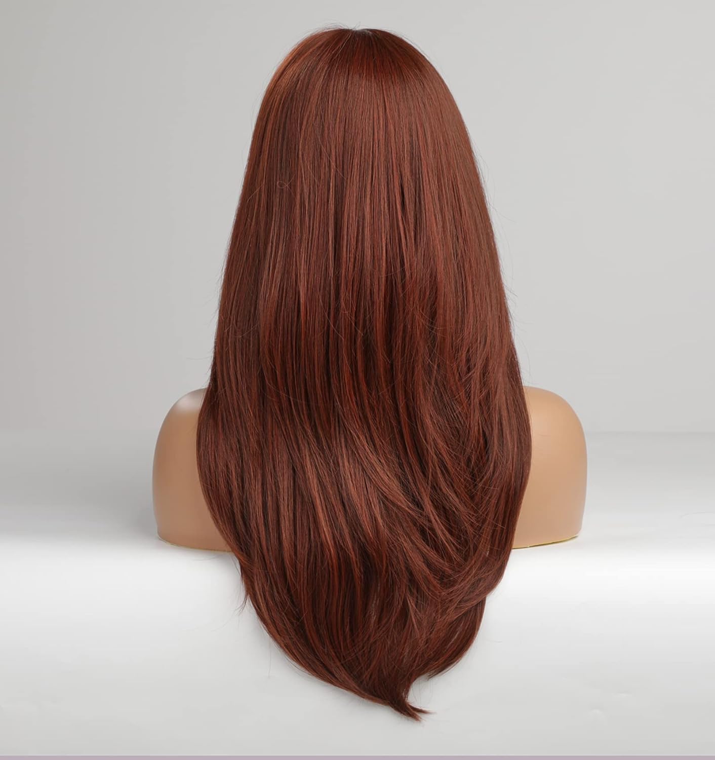 vedar Auburn Red Wigs with Bangs, Copper Red Wigs for Women, Shoulder Length Synthetic Hair Red Full Wig, Middle Length Straight Hair Wig, 20 inch VEDAR-235