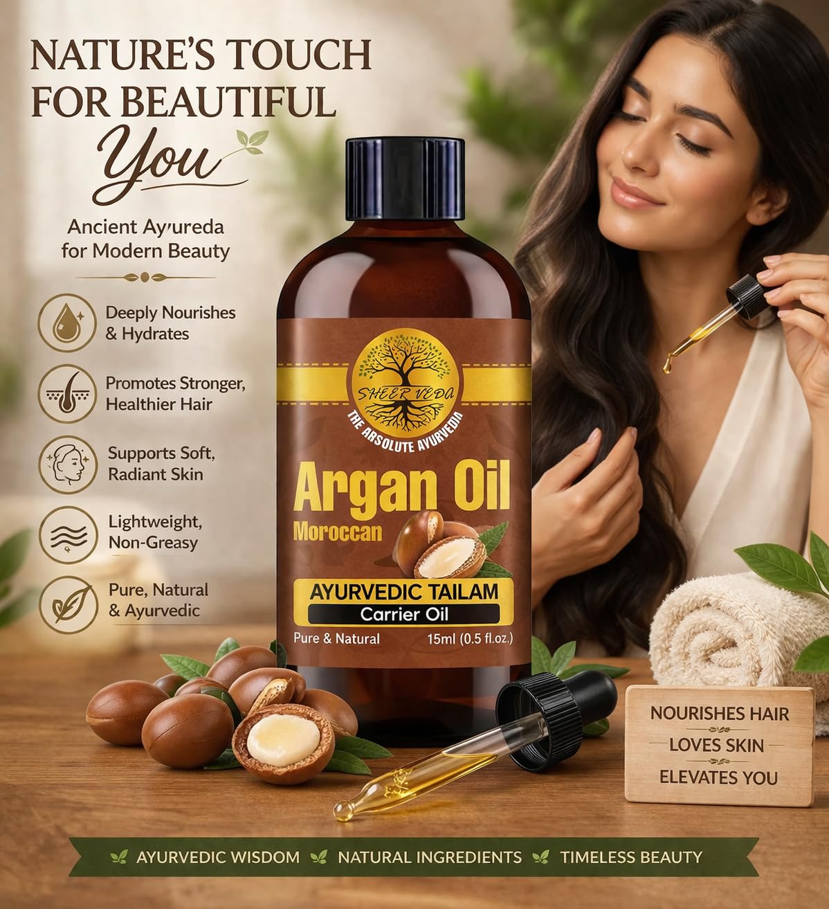 Sheer Veda Argan Oil For Hair, Skin and Body Organic and Cold Pressed Argan Oil 15 ML 2