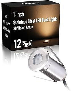 LEONLITE 12-Pack Recessed Low Voltage LED Deck Light with Flat Round Ape...