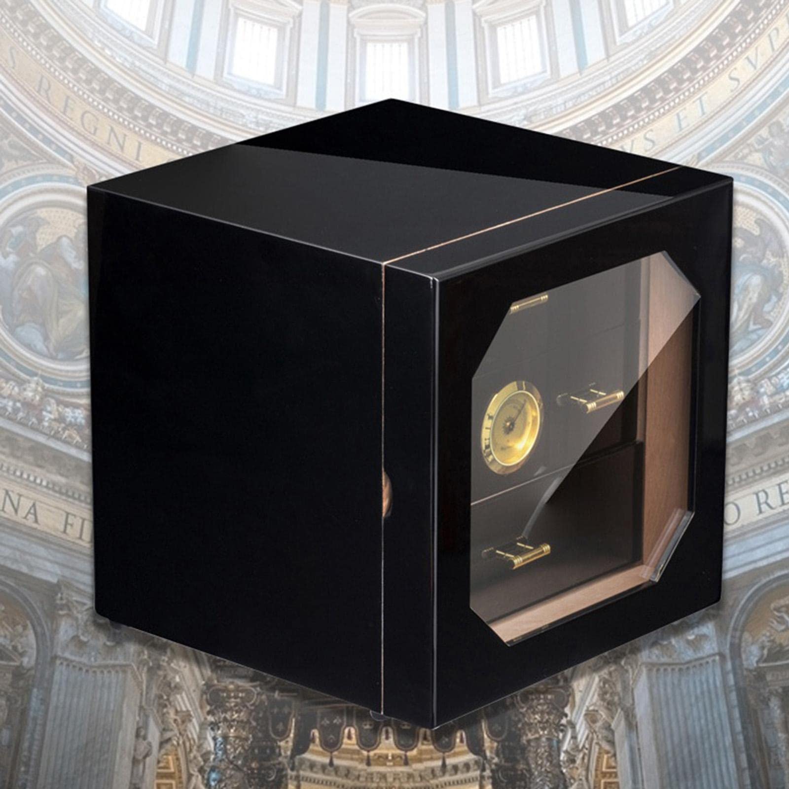 barenx Cedar Humidor Storge ze szklanymi drzwiami, higrometr, nawilżacz powietrza 3-poziomowa konstrukcja