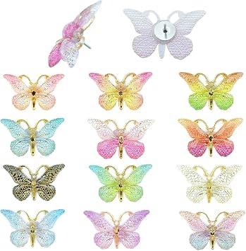 24 Pcs Butterfly Metal Push Pins Cute Push Pins for Office or Home Photo Wall Feature Wall Whiteboard Cork Board Map Bulletin Board Thumb Tacks Pins