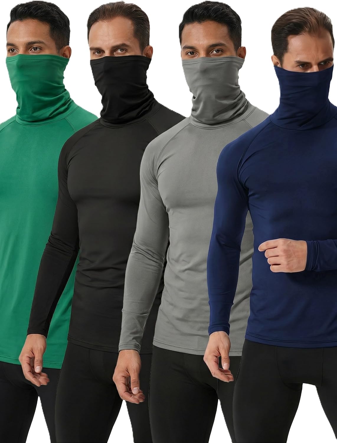 Men's 4 Pack Turtleneck Long Sleeve Workout Fishing Slim Shirts with Mask