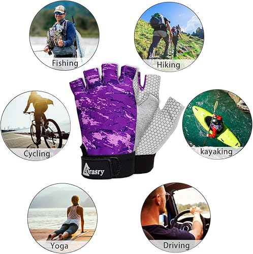 Miniatura 6 de Drasry Guantes de pesca UV sin dedos, protección solar para hombres y mujeres, UPF50+SPF para pesca, kayak, remo, senderismo, vela, conducción, canoa