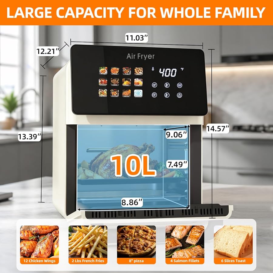 AboveMoon 10 QT Beige Air Fryer Oven Removable Touch Screen Presets | Multifunctional, Digital, Auto Shutoff，Large Easy-View Window, image 4