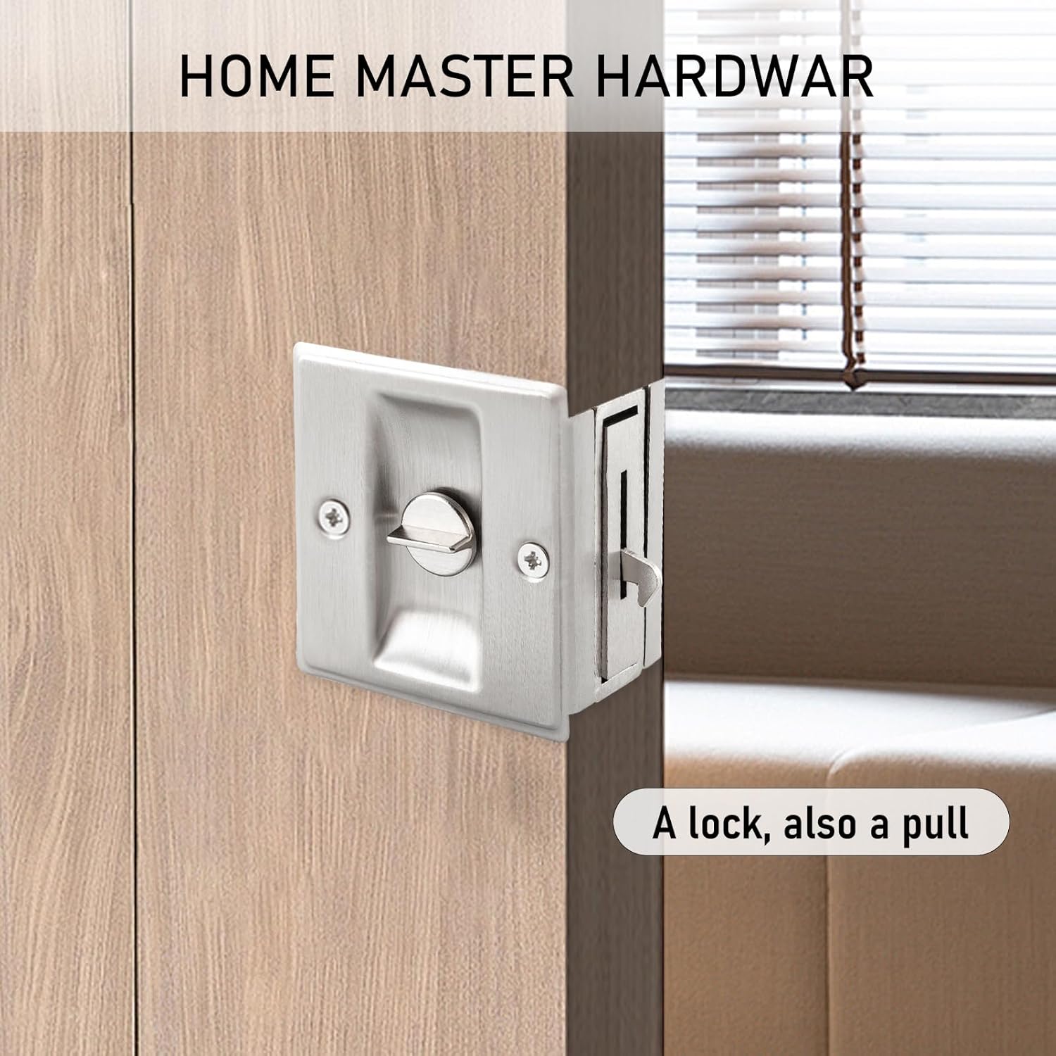 HOME MASTER HARDWARE Privacy Pocket Door Lock Hardware with Pull Replace Old Sliding Door Locks/Solid Brass Pocket Door Privacy Lock 2-3/4”x2-1/2”, for 1-3/8” Thickness Door, Brushed Nickel -1 Pack