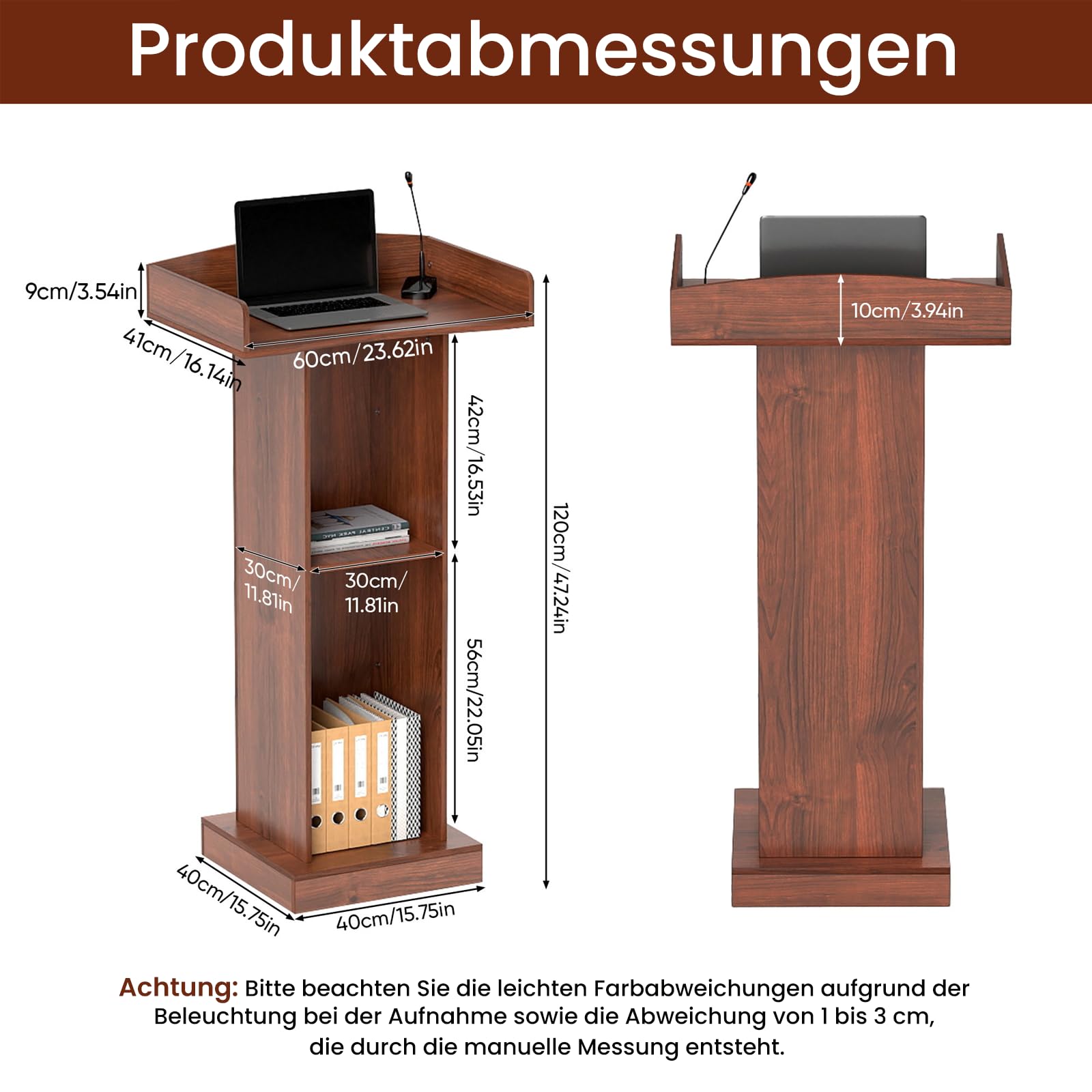 uyoyous Podium stehend, aus Holz, Präsentationspodium, Kirchenstuhl, Stehpult, tragbar, für Klassenzimmer, Büro, Konferenz, Esszimmer, Empfang, 60 x 40 x 120 cm
