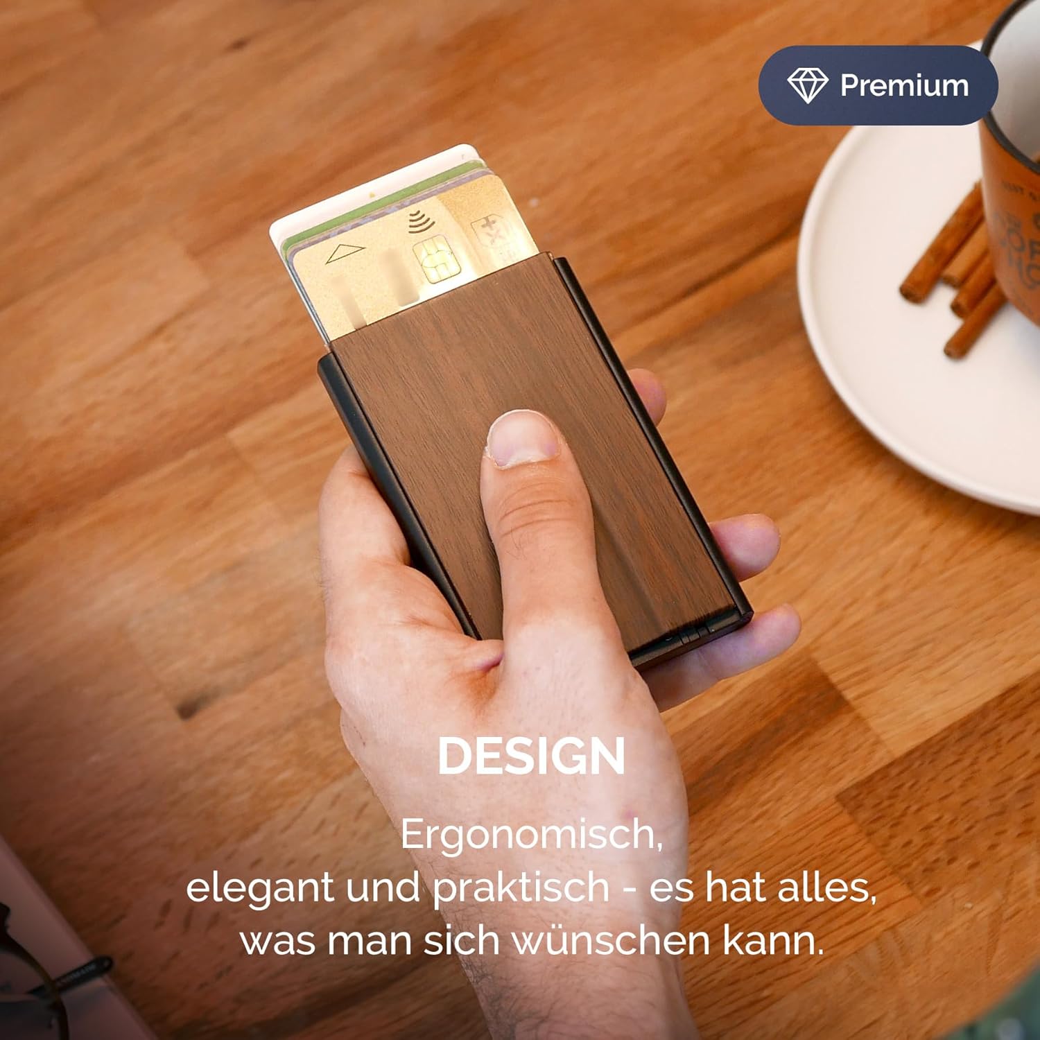ÖGON -DESIGNS- Automatic aluminum card holder, RFID protection against fraud and demagnetization, slim and minimalist wallet for men and women, Slider model